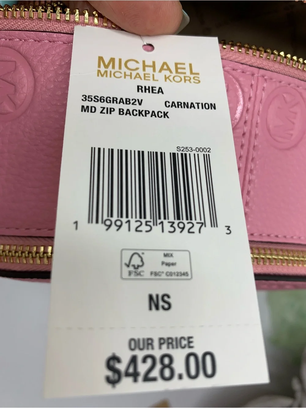 Michael Kors Rhea Carnation Medium Leather Backpack with Gold Hardware